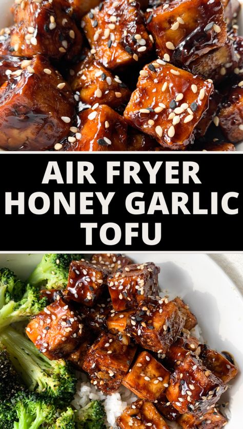 Homemade Honey Garlic Sauce, Honey Garlic Tofu, Air Fryer Tofu, Garlic Tofu, Tofu Recipes Healthy, Air Fryer Recipes Vegetarian, Thighs Chicken, Honey Garlic Sauce, Tofu Dishes