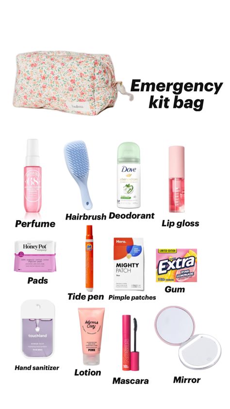 Emergency Kit Bag, Schul Survival Kits, Middle School Essentials, School Emergency Kit, School Backpack Essentials, Preppy School Supplies, School Routine For Teens, Pretty School Supplies, School Survival Kits