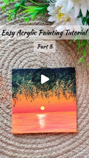 Easy Lake Painting For Beginners, Sunset Painting Beginner, Sunsets Paintings Easy, Easy Paint Tutorials, Painting Sunset Ideas, Easy Acrylic Painting Ideas For Beginners Simple Abstract Art, Sunset Easy Paintings, Acrylic Painting Ideas For Beginners Step By Step, Acrylic Painting On Canvas Ideas