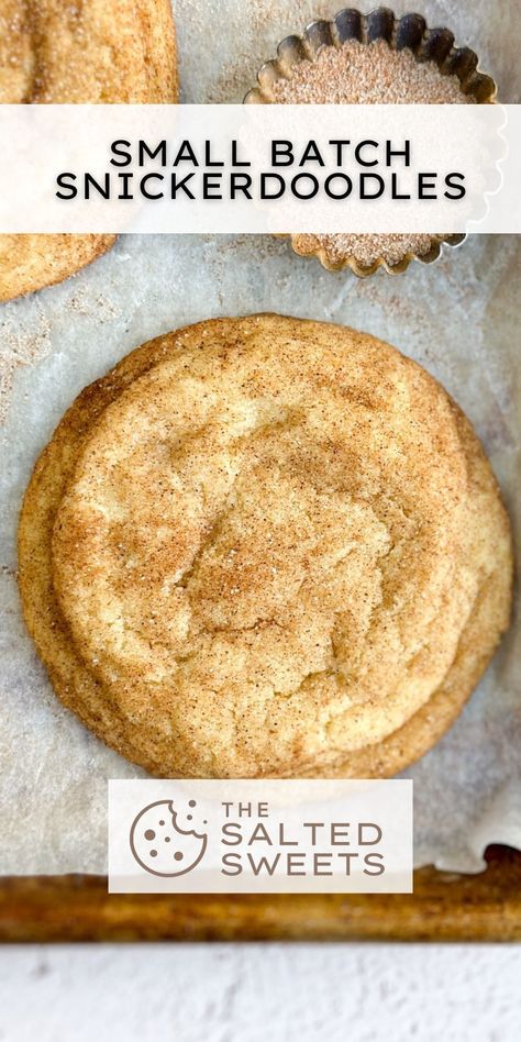 These small batch snickerdoodles gives you 4 chewy cookies, coated in cinnamon and sugar. They're perfect when you're craving a little something sweet! Microwave Snickerdoodle Cookie, Single Serving Snickerdoodle Cookie, Small Batch Snickerdoodles, Single Serve Snickerdoodle Cookie, No Butter Baked Goods, Snickerdoodle Cookies Small Batch, Small Batch Bar Cookies, Small Batch Of Sugar Cookies, Small Batch No Bake Cookies