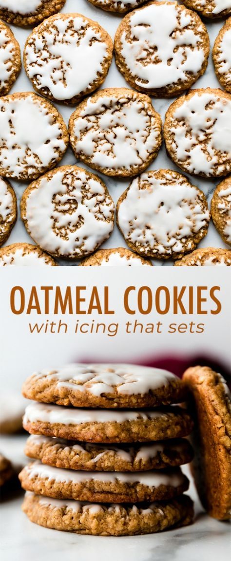 Old Fashioned Oatmeal Cookies, Oatmeal Cookie Recipe, Iced Oatmeal Cookies, Oatmeal Cookies Chewy, Vanilla Icing, Oatmeal Cookie Recipes, Raisin Cookies, Oatmeal Chocolate Chip Cookies, Cookie Icing