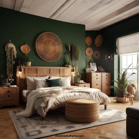 25 Alluring Green Accent Wall Ideas - Amanda Katherine Dark Green Master Bed Accent Wall, Colorful Accent Wall Bedroom, Hunter Green Master Room, Dark Green Accent Wall Bedroom Black Furniture, Bedroom Green Feature Wall, Green Bedroom Bedding Ideas, Bedroom Diy Accent Wall, Hunter Green Accent Wall Bedroom, Forest Green Bedroom Color Scheme