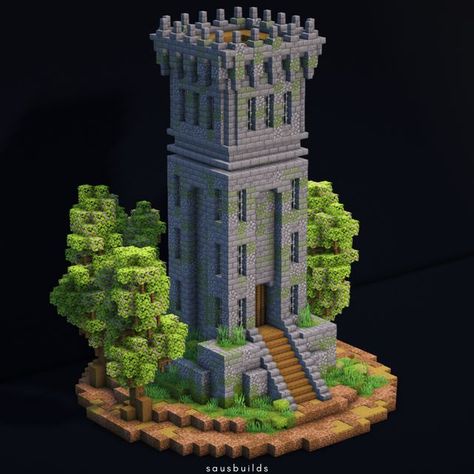 Minecraft Medieval Tower Ideas, Minecraft Castle Roof Ideas, Minecraft Tuff Build, Minecraft Deep Slate Build Ideas, Minecraft Medieval Watchtower, Castle In Minecraft Ideas, Minecraft Castle Tower Design, Minecraft Castle Base Ideas, Minecraft Medieval Town Center