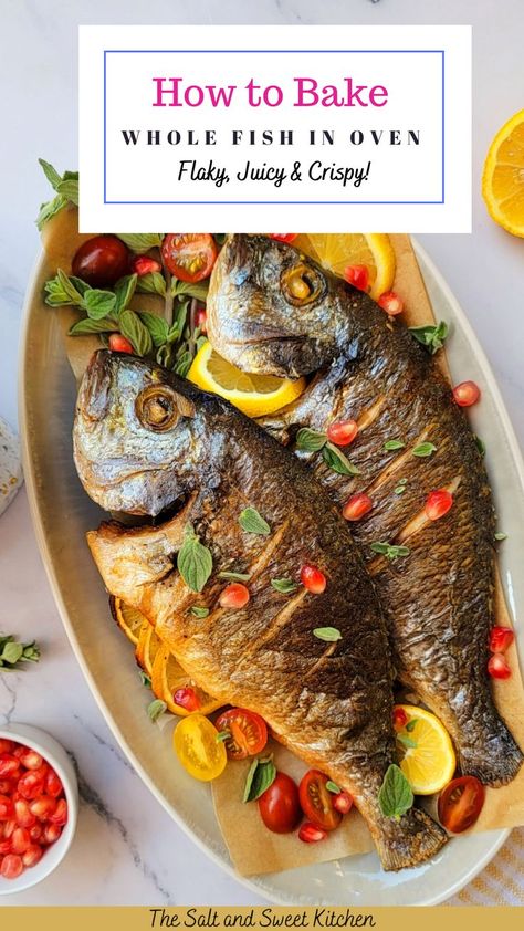 Whole fish recipe Fish Recipes Whole, Whole Fish Baked In Oven, Cook Whole Fish, Whole Cooked Fish, How To Cook Whole Fish In The Oven, Cooking Whole Fish In Oven, Fish In Oven Baking, Whole Perch Fish Recipes, Tilapia Whole Fish Recipes