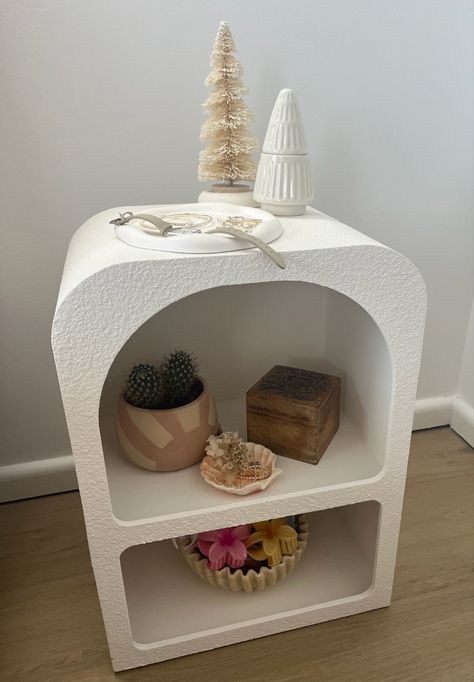 Side table from kmart #kmart #decor #xmasdecor #bedside #arch #styledbyme Kmart Arched Bedside Table, Bedside Table Styling Kmart, Arched Side Table, Arch Bedside Table, Kmart Room Decor, Kmart Bedroom Styling, Kmart Bedroom Ideas, Side Table Ideas, Kmart Decor