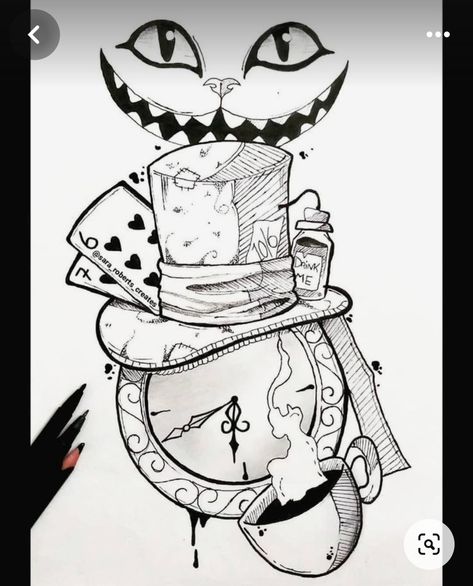 Tattoo Art Drawings Sketches, Tattoo Table, Alice In Wonderland Art, Alice In Wonderland Drawings, Piano Art, Wonderland Tattoo, Tattoo Art Drawings, Cartoon Tattoos, Sketches Easy