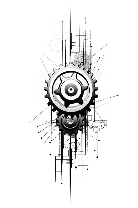 Big Round Gear Tattoo Design With Lines #geartattoo #mechanicaltattoo #handyman #gearstar Gear Tattoo Mechanical, Mechanical Gears Drawing, Time Machine Tattoo, Gear Tattoo Design, Mechanical Tattoo Design, Hex Tattoo, Round Tattoo Ideas, Gears Tattoo, Mechanical Sleeve Tattoo