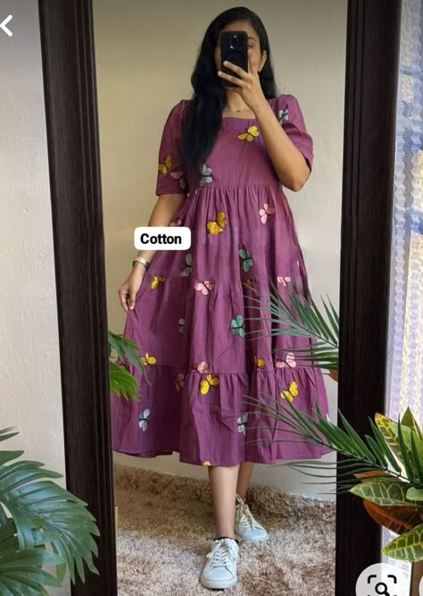 Gowns Dresses Cotton, Sleeves Designs For Cotton Dresses, Butterfly Kurti Designs, Normal Dress Design, Cotton Dress Sleeves Design, Frok Designs For Women Unique Cotton, Xxl Size Dresses Style, Cotton Long Frocks For Women, Cotton Gown Designs