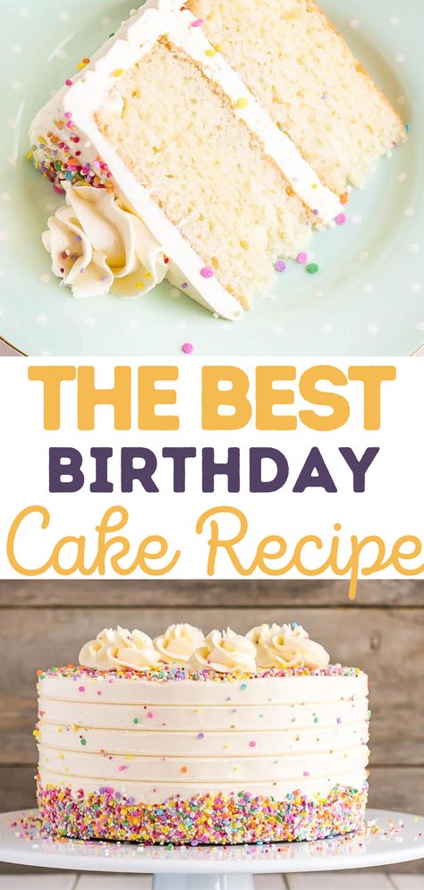 Vanilla Celebration Cake, Buttercream Vanilla Cake, Classic Birthday Cake Recipe, Bakery Style Birthday Cake, Vanilla Bday Cake, Birthday Cake Flavored Cake, Homemade Vanilla Birthday Cake, Vanilla Bakery Cake, Vanilla Birthday Cake Recipe Homemade