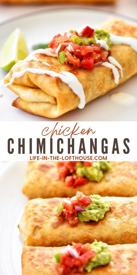 Chicken Chimichangas, Chimichanga Recipe, Mexican Food Recipes Easy, Chicken Dishes Recipes, Mexican Food Recipes Authentic, Chicken Enchiladas, Quesadillas, Mexican Dishes, Chicken Dinner Recipes