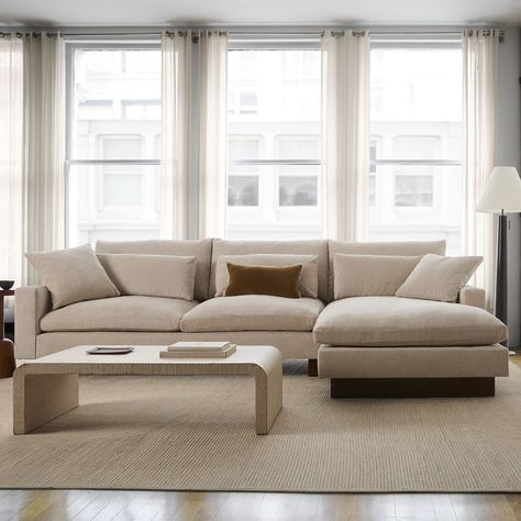 Harmony 2 Piece Chaise Sectional | Sofa With Chaise Sectional Sofa And Accent Chair Layout, Couch With Chaise And Chair Layout, Harmony Couch West Elm, Traditional Sectional Sofas, Sofa With Chaise Living Room Layout, Chaise Sofa Living Room, Deep Sectional Sofa, Sectional Sofa Living Room, West Elm Couch