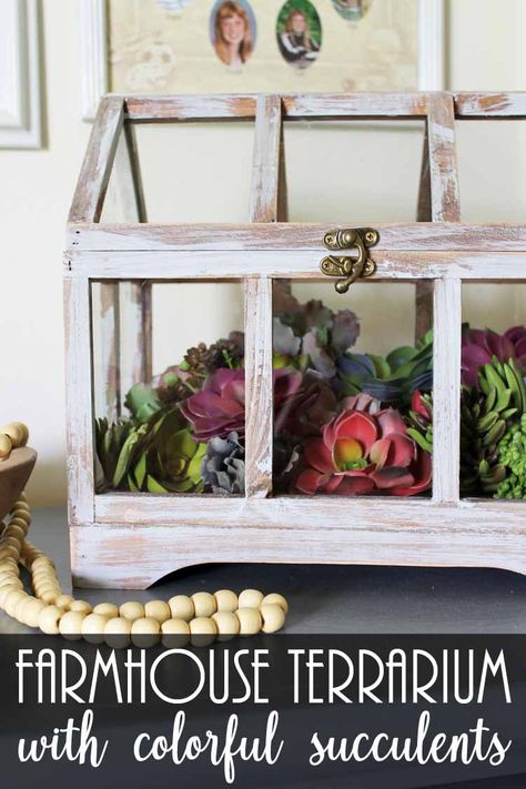 Purchase this large glass terrarium then add in some succulents for a farmhouse style display in minutes! #farmhouse #farmhousestyle #terrarium #succulents Terrarium Ideas Decor, Easy Terrarium, Large Glass Terrarium, Lantern Ghost, Large Terrarium, Terrarium Ideas, Ghost Lights, Country Chic Cottage, Colorful Succulents