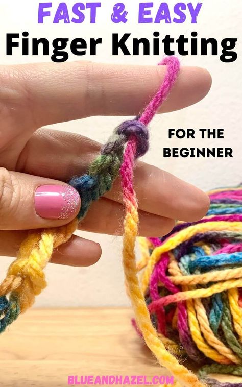 No Knit Yarn Projects, Finger Weaving For Kids, What To Do With Finger Knitting, Yarn Finger Knitting, Finger Knitting For Kids Simple, Finger Nitting Crafts, Left Hand Knitting For Beginners, Finger Yarn Crafts, Finger Knitting Projects For Kids