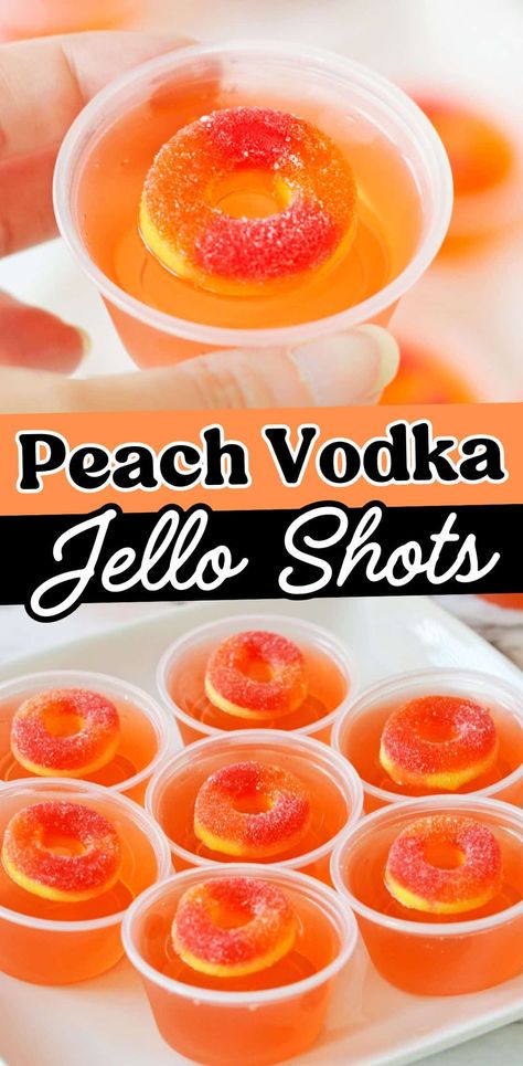 Peach Vodka Jello Shots Peach Jello Shots, Vodka Jello Shots, Rum Jello Shots, Easy Jello Shots, Crown Royal Peach, Peach Rum, Fruity Cocktail Recipes, Jello Shots Vodka, Peach Jello