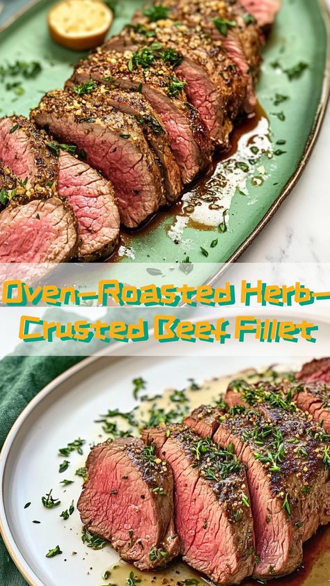 Delight your guests with this exquisite oven-roasted herb-crusted beef fillet. Perfect for a festive celebration or a cozy dinner at home. Elevate your culinary skills with this restaurant-quality dish. #beeflover #gourmetdinner #holidayfeast Beef Fillet Recipes Ovens, Beef Tenderloin Fillet Recipes, Whole Fillet Of Beef, Whole Filet Mignon Recipes In The Oven, Beef Tenderloin Roast Recipes Ovens, Beef Tenderloin Recipes Oven, Beef Fillet Recipes, Roast Fillet Of Beef, Beef Tenderloin Roast Recipes