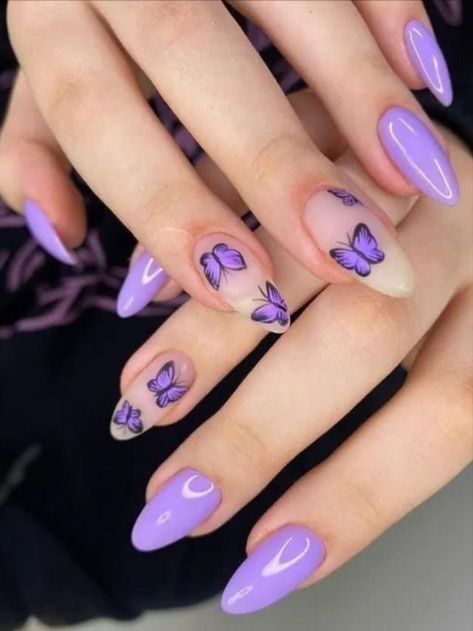 Butterfly Nail Designs, Lilac Nails, Purple Acrylic Nails, Lavender Nails, Simple Gel Nails, Really Cute Nails, Thanksgiving Nails, Short Acrylic Nails Designs, Butterfly Nail