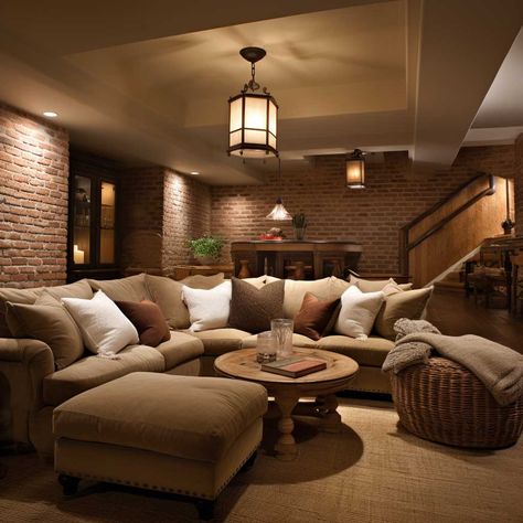 7+ Creative Ideas for Basement Walls to Elevate Your Home Decor • 333+ Images • [ArtFacade] Dark Walls Basement Family Rooms, Basement With Brick Fireplace, Accent Wall For Basement, Painting Exposed Basement Ceiling, Basement Paneling Ideas, Industrial Basement Design Ideas, Beadboard Basement Walls, Country Basement Ideas, Cinder Block Basement Wall Ideas