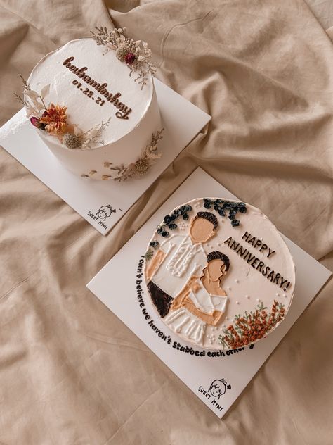 Bride And Groom Cake Ideas, Engagement Bento Cake, Anniversary Cake For Couple, 1st Anniversary Cake Ideas Couple, 1st Wedding Anniversary Cake Designs, Minimalist Anniversary Cake, Couple Cake Designs, Groom To Be Cake, Cake For Wedding Anniversary