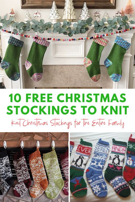 10 Free Christmas Stocking Knitting Patterns: Knit Stockings for the Entire Family! Knitted Christmas Stocking Patterns Free, Christmas Stocking Pattern Free, Knitted Christmas Stocking Patterns, Stocking Pattern Free, Christmas Knitting Patterns Free, Christmas Stockings Diy, Holiday Knits, Christmas Stocking Pattern, Handmade Stocking