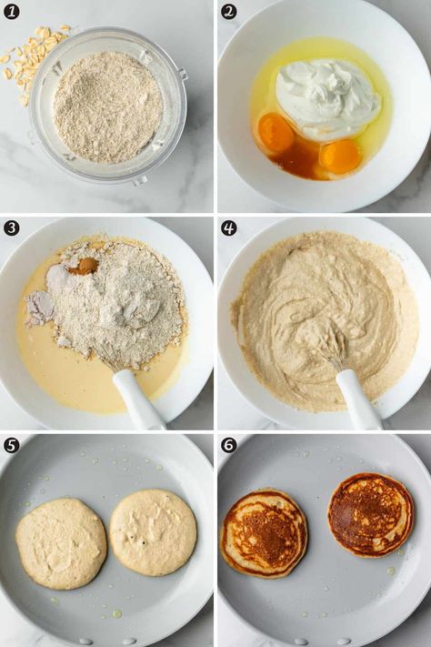 These Greek Yogurt Pancakes are so fluffy and delicious, you won't believe they're healthy! Full of protein and made with wholesome ingredients Diet Yogurt Recipes, Coconut Yogurt Pancakes, Simple Healthy Pancake Recipe, Pancake Greek Yogurt, Greek Yogurt Pumpkin Pancakes, Pancake Recipe Greek Yogurt, Low Calorie Yogurt Breakfast, Simple Healthy Pancakes, Greek Yogurt Oatmeal Pancakes