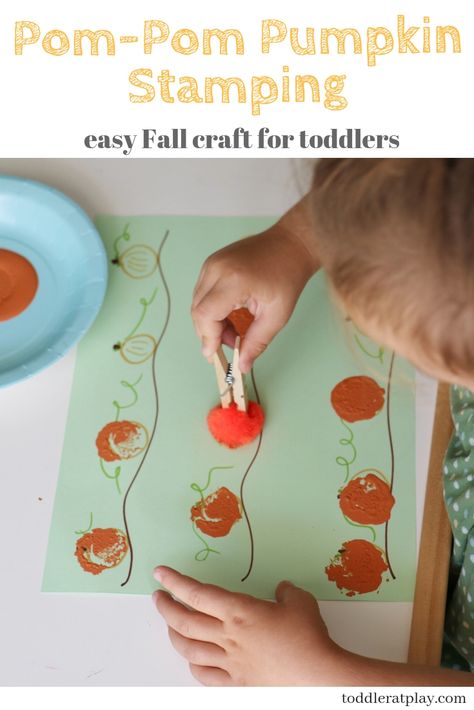 This Pom Pom Pumpkin Stamping is so fun and adorable, and of course the most perfect craft to do this Fall! #fallcraft #pompoms #pumpkincrafts Harvest Art For Preschoolers, Pumpkins Crafts For Preschoolers, Pumpkin Crafts And Activities For Toddlers, Harvest Themed Activities For Preschool, Vpk Fall Crafts, Cute Pumpkin Crafts Preschool, Fall Craft Preschool Toddlers, Preschool Pumpkin Art Projects, Preschool Pumpkin Activity