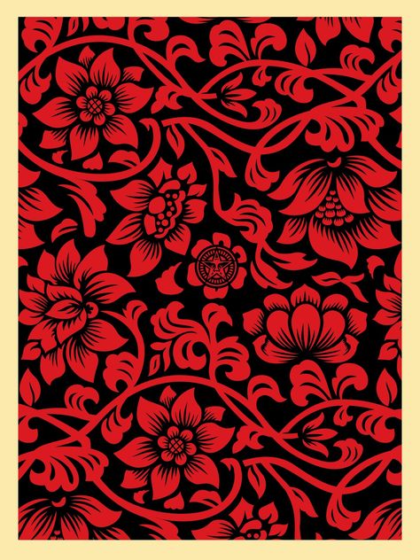 Floral Takeover 2017 (Red/Black) / Shepard Fairey via obeygiant.com Shepard Fairy, Shepard Fairey Art, Obey Giant, Shepard Fairey Obey, Red And Black Background, Japan Painting, Shepard Fairey, Jairzinho, Print Artist