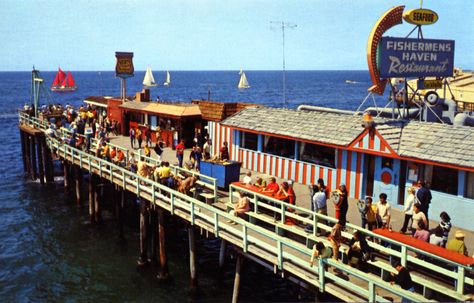 Monstad Pier Fisherman's Village Redondo Beach CA | Fishermen's Haven Restaurant Redondo Beach Pier, Redondo Beach California, Googie Architecture, Cowgirl Photo, California Beaches, Vintage Ocean, California History, California Photos, Beach Pier