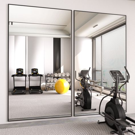 Mercer41 Vertell Oversize Rectangle Full Length Mirror Metal Mirror for GYM/ Bedroom with Stand & Reviews | Wayfair Home Gym Mirror Ideas, 3 Panel Mirror, Gym Mirror Wall, Outdoor Home Gym, Gym Bedroom, Mirror Wall Panel, Home Gym Mirrors, Freestanding Mirror, Gym Mirror