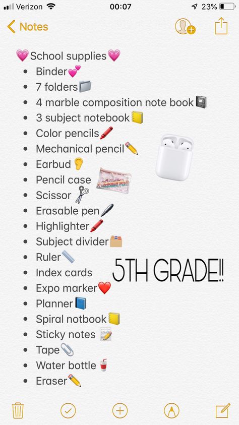 School Supplies Middle 7th Grade, Stuff To Pack For 5th Grade, School Supplies Middle School 6th Grade, Things For 5th Graders, Back To School Supplies 5th Grade, Back To School Shopping List 5th Grade, 8th Grade Supplies List, 5th Grade Must Haves, School Emergency Kit 5th Grade