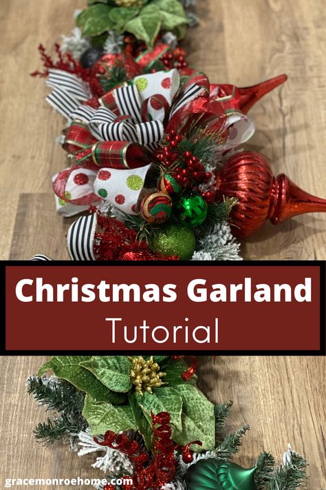 Learn to Make a Beautiful Christmas Garland for Your Mantle or Door! Christmas Mesh Garland Front Doors, Diy Lighted Garland Christmas, Making A Christmas Swag, Christmas Door Swags Diy Deco Mesh, How To Make A Christmas Swag Tutorials, Easy Diy Garland Christmas, Diy Door Garland Christmas, How To Make A Christmas Swag, Christmas Decor Wreaths & Garlands