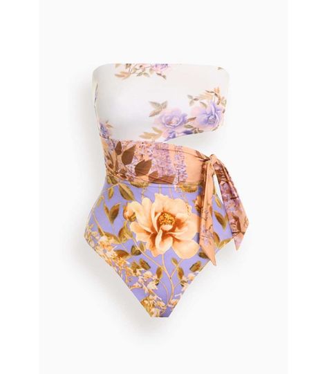 The Zimmermann Rosa Scarf Tie One Piece Swimsuit is not your average one piece. This swimsuit features a cutout side with tie detail in a bold print. Wear yours with a simple cover up and slides.  Fits true to size, take your normal size  One piece  Cut out side  Strapless  80% Polyamide 20% Elastane Swimwear Two Piece, Floral Swimwear, Scarf Tie, New Designer Dresses, Swimwear Sets, Spring Skirts, Scarf Tying, Beach Tops, Vintage Floral