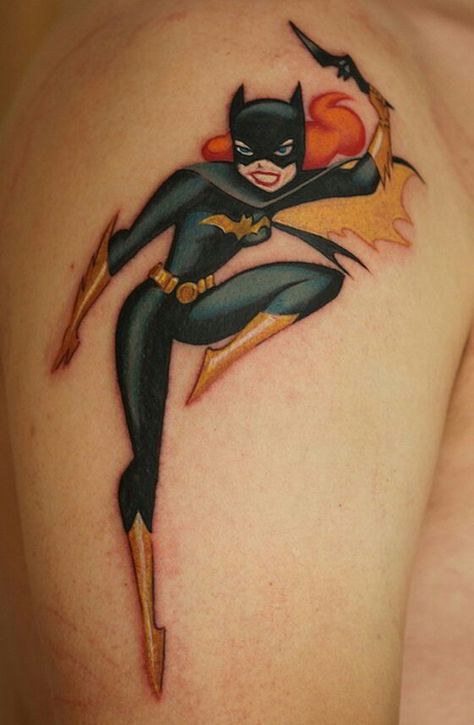 Batgirl tattoo Batgirl Tattoo, Batgirl Symbol, Superhero Tattoos, Super Hero Tattoos, Hero Tattoo, Nightmare Before Christmas Tattoo, Pink Tattoo, Batman Tattoo, Comic Tattoo