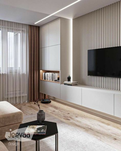 Ruang Tv, Modern Tv Room, Feature Wall Living Room, Living Room Wall Units, Tv Room Design, Living Room Design Inspiration, Tv Wall Design, Living Room Design Decor, Ideas Living Room