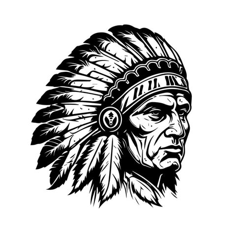 Indian Chief Head Tattoo, Native Chief Tattoo, Native American Headdress Drawing, Chief Head Tattoo, Native American Logo, Native American Chief Tattoo, American Indian Tattoo, Indian Head Tattoo, Indian Headdress Tattoo