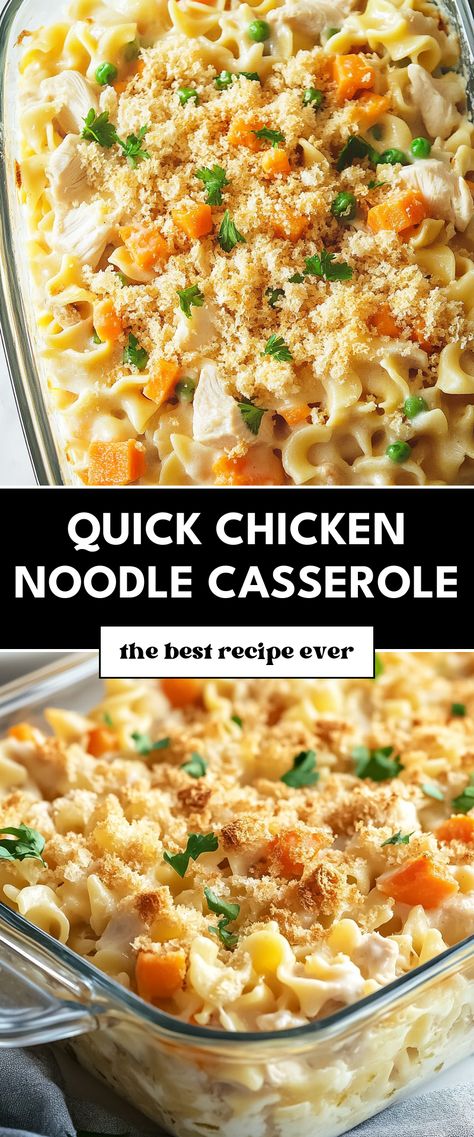 Image for Quick Chicken Noodle Casserole Easy Dinner Casseroles Chicken, Casserole Recipes With Canned Chicken, Chicken Noodle Bake Easy, Easy Chicken Noodle Recipe, Easy Dinner Canned Chicken, Dinner Casseroles Recipes, Easy Comfort Dinner Recipes, Meals Using Canned Biscuits, Dump And Bake Chicken Noodle Casserole