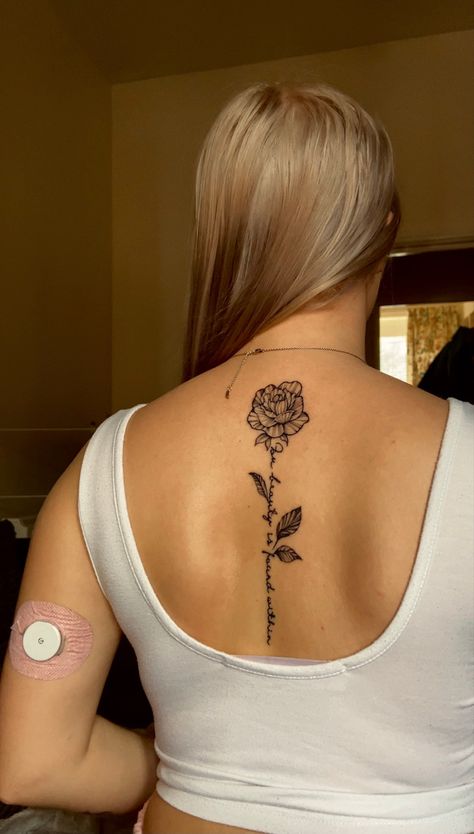 Beauty Is Found Within Tattoo, Within Tattoo, Rose Stem Tattoo, Word Tattoos On Arm, Rose Vine Tattoos, Rose Tattoo With Name, Rose Tattoo On Back, Tattoos For Dad Memorial, Single Rose Tattoos