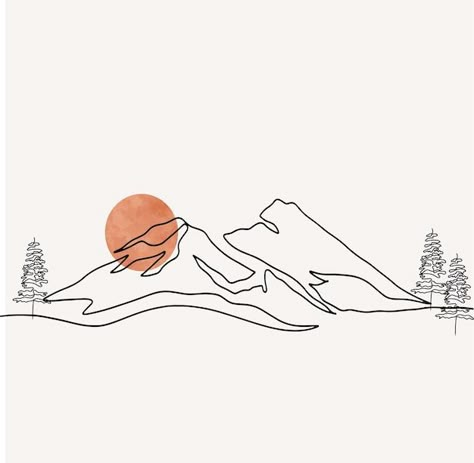 Line Art Mountains Landscapes, Nature Line Drawing Simple, Continuous Line Drawing Mountain, Mountains Doodle Art, Continuous Line Mountain Tattoo, Abstract Mountain Line Art, Outline For Painting, Easy Illustration Art Simple, Simple Graphic Design Illustration