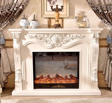 fireplace set W160cm wooden mantel with electric fireplace insert firebox burner artificial LED optical flame decoration chimney _ - AliExpress Mobile Fireplace With Wood Surround, Tuscan Fireplace, Chimney Decor, Fireplace Electric, Winter Fireplace, Indoor Electric Fireplace, Muebles Shabby Chic, Marble Fireplace Mantel, Wooden Mantel