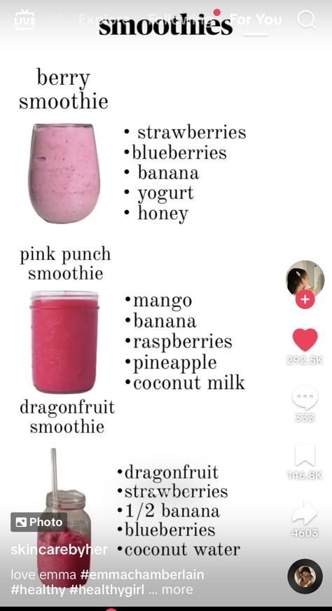 Drinks To Take To School, Smoothie Recipes Raspberry, Preppy Smoothie Recipes, Drinks To Make In The Morning, Fruit Slush Recipes, Strawberry Smoothie Recipe Healthy, Good Smoothie Recipes, Healthy Strawberry Smoothie, Smoothie Combos