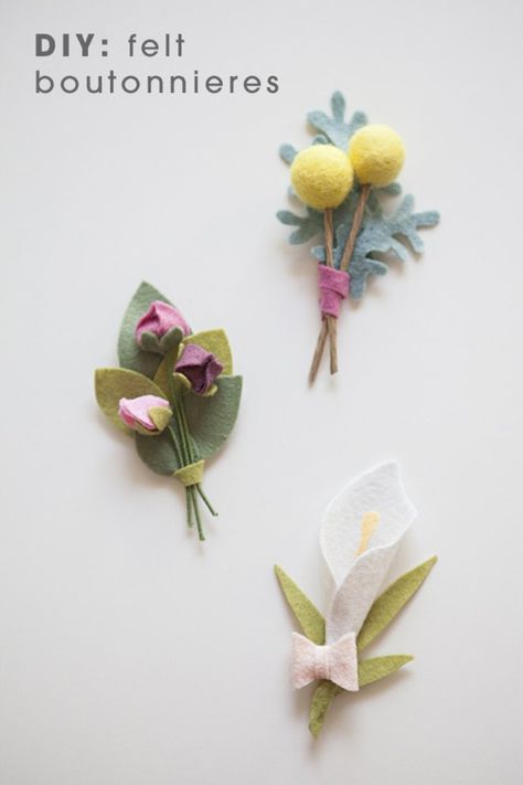 Felt Flower Wedding, Felt Ball Crafts, Diy Boutonniere, Felt Bouquet, Felt Craft Projects, Felt Flowers Diy, Wedding Boutonnieres, Fleurs Diy, Felt Ideas