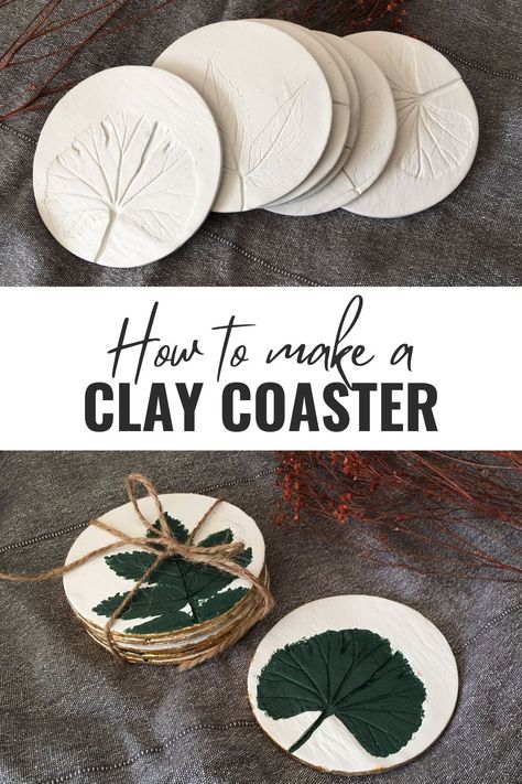 How to Make Botanical-Inspired Air-Dry Clay Coasters Lightweight Clay Ideas, Air Dry Clay Flower Press, Plant Imprint Clay, Air Dry Clay Botanical, Salt Dough Coasters Diy, Plant Impressions In Clay, Air Dry Clay Projects Mothers Day, Clay Coasters Air Dry, Airdryclay Ideas Coaster