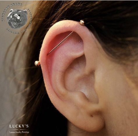 Industrial Piercing Jewelry Simple, Styled Industrial Piercing, Minimal Industrial Piercing, Piercing Inspo Ear Industrial, Earrings For Industrial Piercing, Industrial Peircings Earring, Industrial Piercing Two Earrings, Ear Piercings Inspo Industrial, Minimalist Industrial Piercing