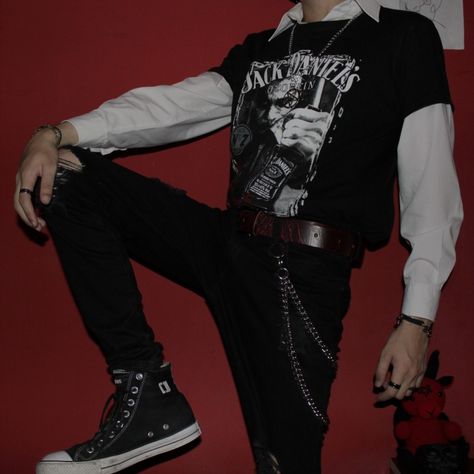 Punk Outfit Inspo Men, Red Grunge Aesthetic Outfits Men, Emo Night Outfit Men, Formal Emo Outfits Male, Emo Mens Outfits, Mens Punk Fashion Grunge, Grunge Rock Outfits Men, Y2k Emo Men, Alt Mens Outfits