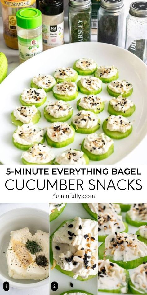 Low-carb 5-minute Everything Bagel Cucumber Snacks are all you need to curve your cravings for something crunchy and satisfying. Cucumber slices, cream cheese, a few dried herbs, and everything bagel seasoning make the perfect snack. You get the crunch without the guilt! Cucumbers With Cream Cheese, Snacks With Everything Bagel Seasoning, Cucumber Everything Bagel, Cucumber With Cream Cheese, Cucumber Snack Ideas, Everything Bagel Cucumber, Bagel Cucumber, Cucumber And Cream Cheese, Cucumber Snack