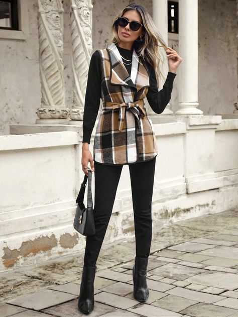 Plaid Vest Outfits For Women, Plaid Sleeveless Vest For Work, Buffalo Plaid Vest Outfit, Womens Plaid Vest, Fitted Plaid Vest For Winter, Plaid Vest Outfit, Buffalo Plaid Vest, Vest Outfits For Women, What Should I Wear Today