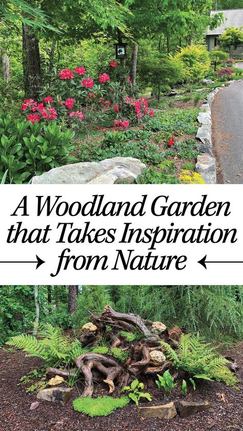 Natural Woodland Garden, Woodland Garden Paths And Walkways, Woodland Landscaping Ideas Front Yard, Log In Garden, Woodsy Garden, Small Forest Garden, Natural Landscape Ideas, Woodland Shade Garden Ideas, Gardens In The Woods