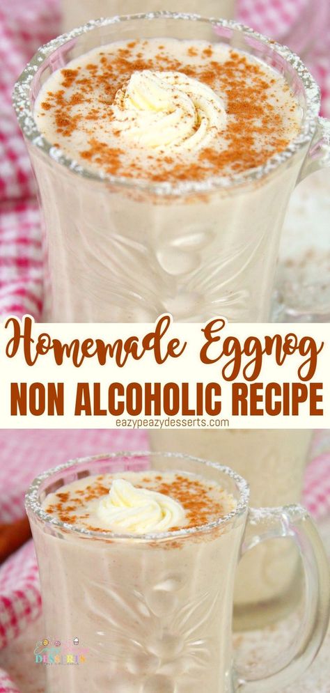 HOMEMADE EGGNOG ALCOHOL FREE - Making eggnog at home doesn’t have to involve alcohol! I’ll show you how to make homemade eggnog with zero booze so everyone can enjoy this holiday favorite treat – kids included! Eggnog Alcohol, Alcoholic Eggnog, How To Make Eggnog, Eggnog Recipe Homemade, Homemade Eggnog, Eggnog Recipe, Make 10, Mixed Drinks Recipes, Christmas Brunch