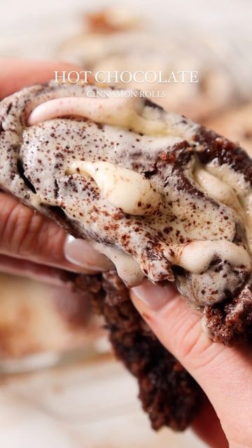 Rosie Brown on Instagram: "Hot Cocoa Cinnamon Rolls ☕️ 🍫 It’s officially hot chocolate season!! These hot chocolate cinnamon rolls are inspired by the drink of the season with perfectly pillowy soft chocolate dough filled with a chocolatey cinnamon filling and gooey marshmallows slathered with a creamy whipped frosting. The recipe requires no eggs and can be made with all dairy free ingredients. Find the full video, recipe and method via subscription! 🎄 #eggfree #dairyfree #christmasfood #vegan #theholiday #holidays #christmastime #cinnamon #cinnamonrollrecipe #chocolate #eggfreebaking #hotchocolate #hotcocoa" Hot Cocoa Donut Recipe, Hot Cocoa Bread, Hot Chocolate Rolls, Hot Cocoa Cinnamon Rolls, Hot Cocoa Desserts, Hot Chocolate Cinnamon Rolls, Hot Chocolate Cinnamon, Chai Cinnamon Rolls, Christmas Cinnamon Rolls