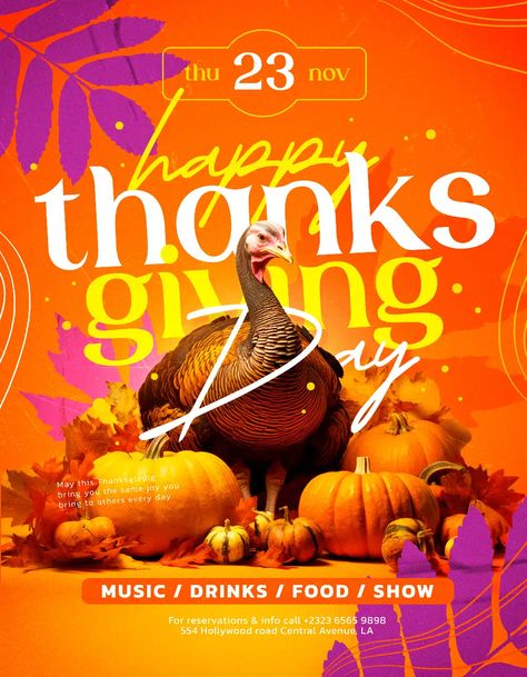 Check out the Thanksgiving Flyer PSD Template for your next club and party event. FreePSDFlyer.com is the best resource full of amazing Free PSD Flyer Templates for Photoshop! Create amazing flyer, poster or social media designs with our free templates. New Month Design Flyer November, Thanksgiving Posters, Thanksgiving Design Graphic, Thanksgiving Poster Design, Thanksgiving Graphic Design, Thanksgiving Poster Design Ideas, Welcome To November Flyer Design, Thanksgiving Flyer Design, Thanksgiving Flyer