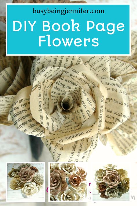 Upcycled Books Crafts, Kanban Crafts, Book Page Roses, Book Page Flowers, Diy Fleur, Old Book Crafts, Fleurs Diy, Book Page Crafts, Book Page Art